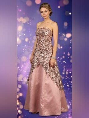 Jump Apparel Strapless Mauve And Rose Gold Sequin Gown